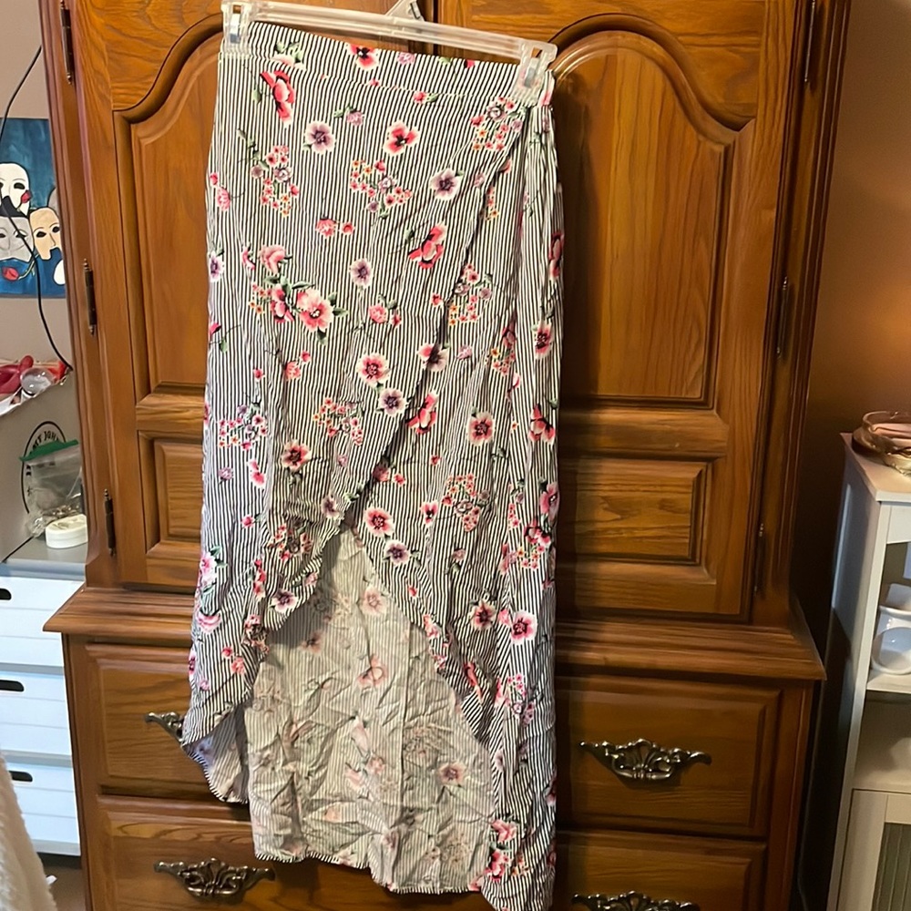 Floral Striped Wrap Skirt
